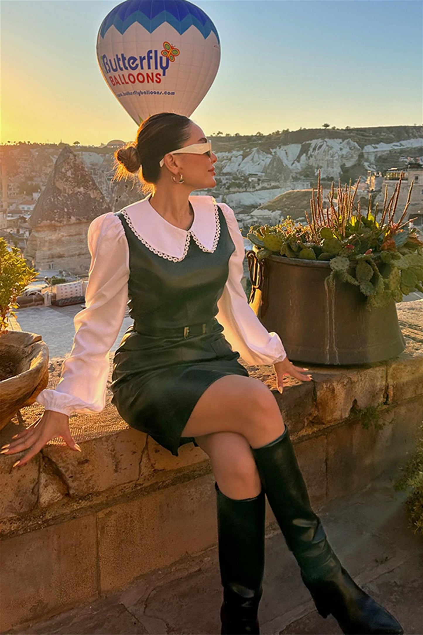 Girly Bebe Yaka Siyah Deri Elbise