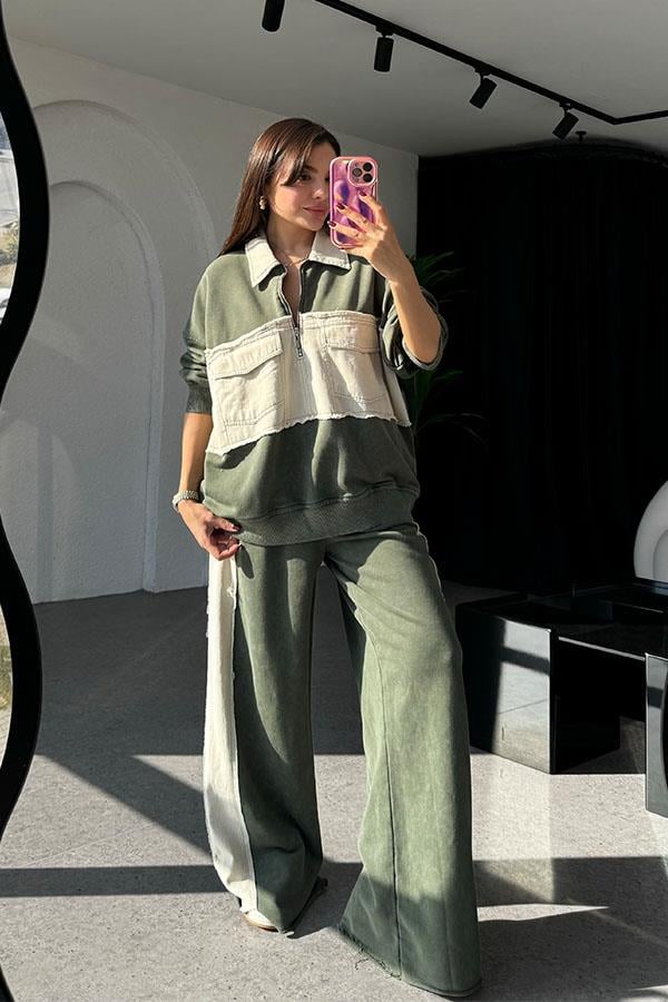 Giselle Gabardin Haki Geçişli Takım