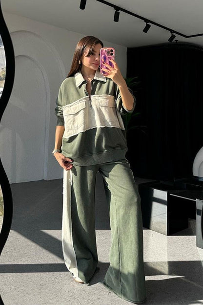 Giselle Gabardin Haki Geçişli Takım