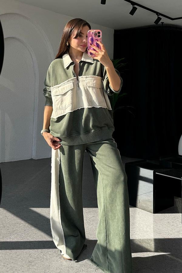 Giselle Gabardin Haki Geçişli Takım