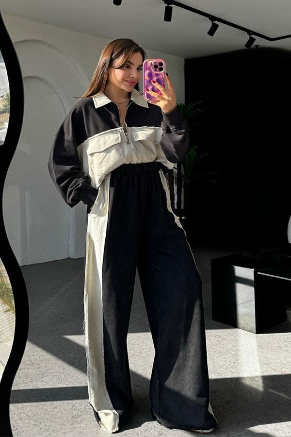 Giselle Gabardin Siyah Geçişli Takım