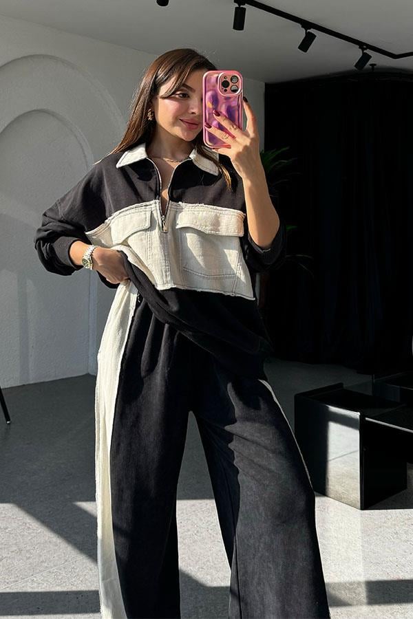 Giselle Gabardin Siyah Geçişli Takım