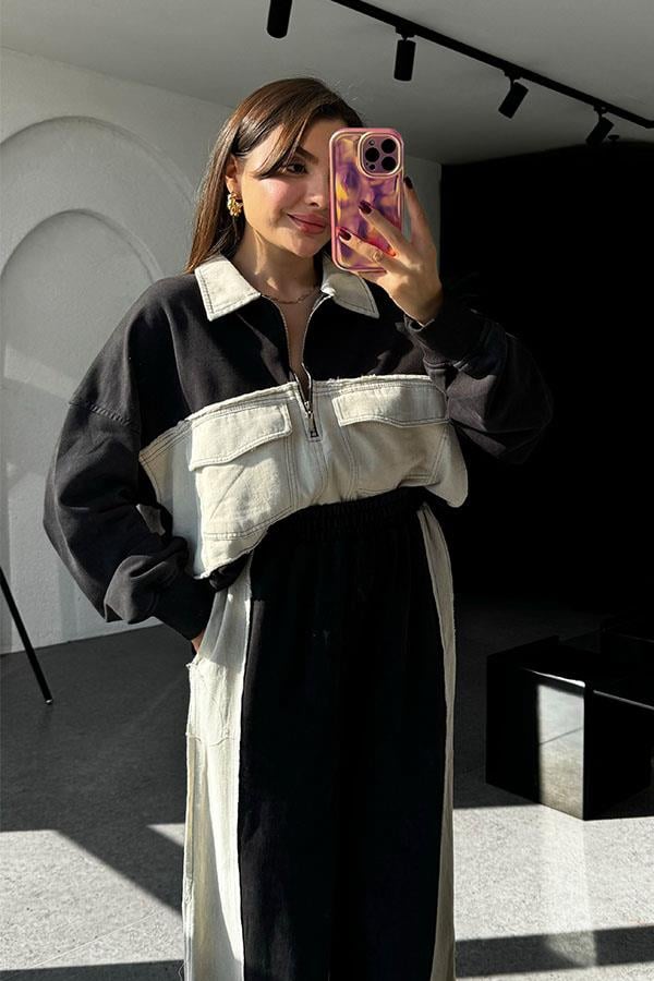 Giselle Gabardin Siyah Geçişli Takım