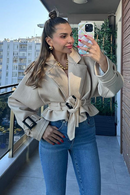 Giuly Reglan Kısa Ceket - Taş