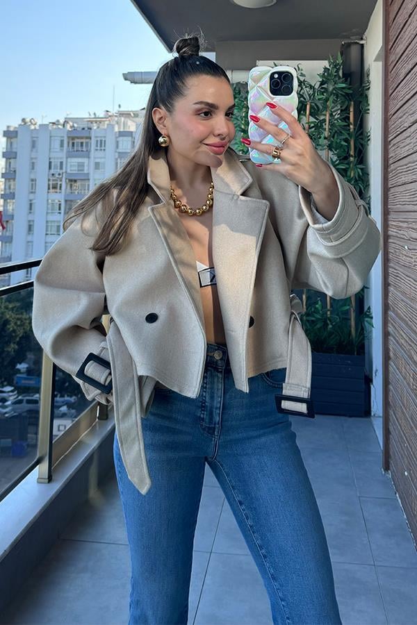 Giuly Reglan Kısa Ceket - Taş