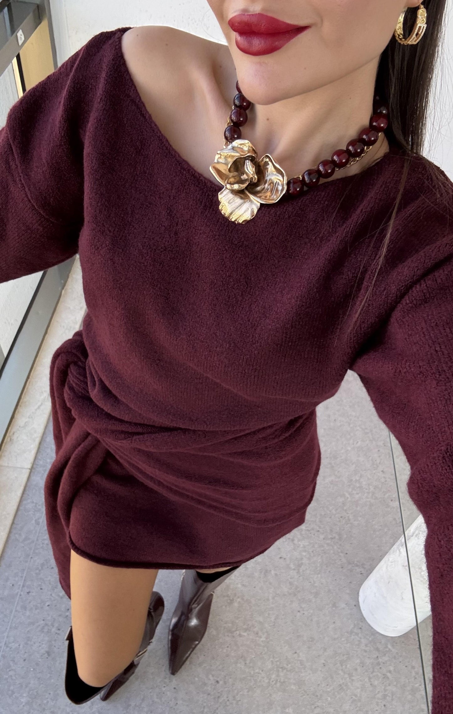 Glady Bordo İki Parça Triko Elbise