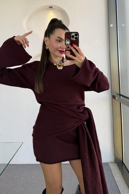 Glady Bordo İki Parça Triko Elbise