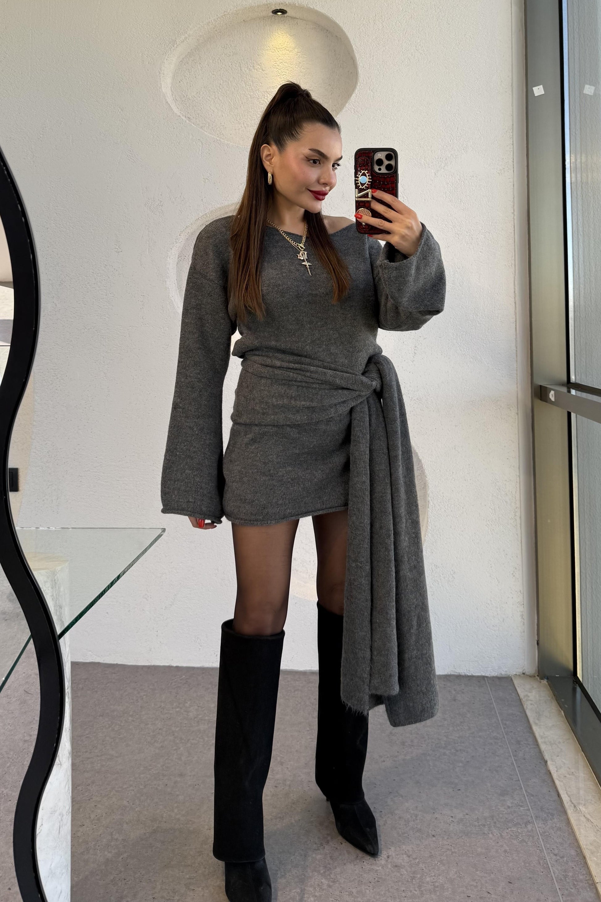 Glady Füme İki Parça Triko Elbise