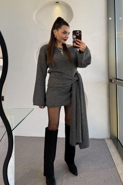 Glady Füme İki Parça Triko Elbise