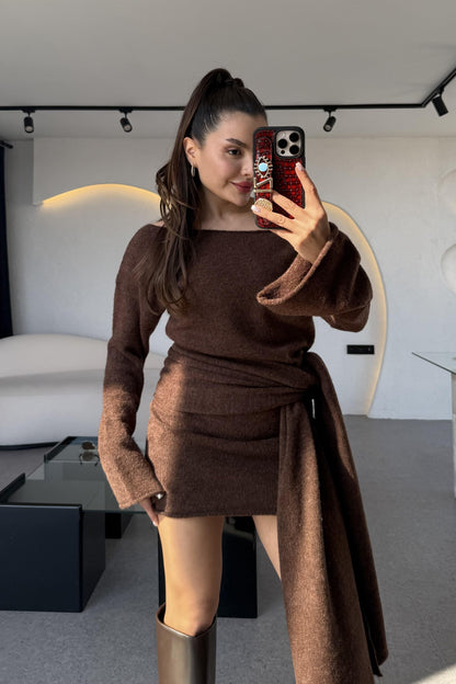 Glady Koyu Tarçın İki Parça Triko Elbise