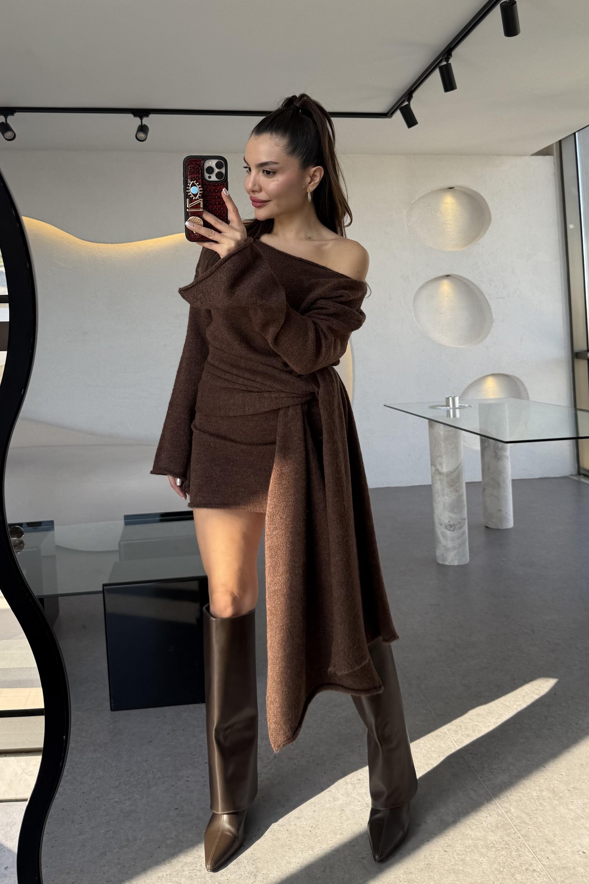 Glady Koyu Tarçın İki Parça Triko Elbise