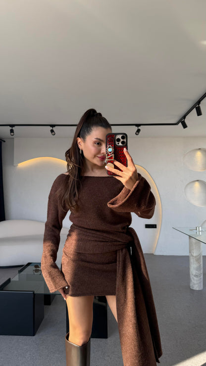 Glady Koyu Tarçın İki Parça Triko Elbise