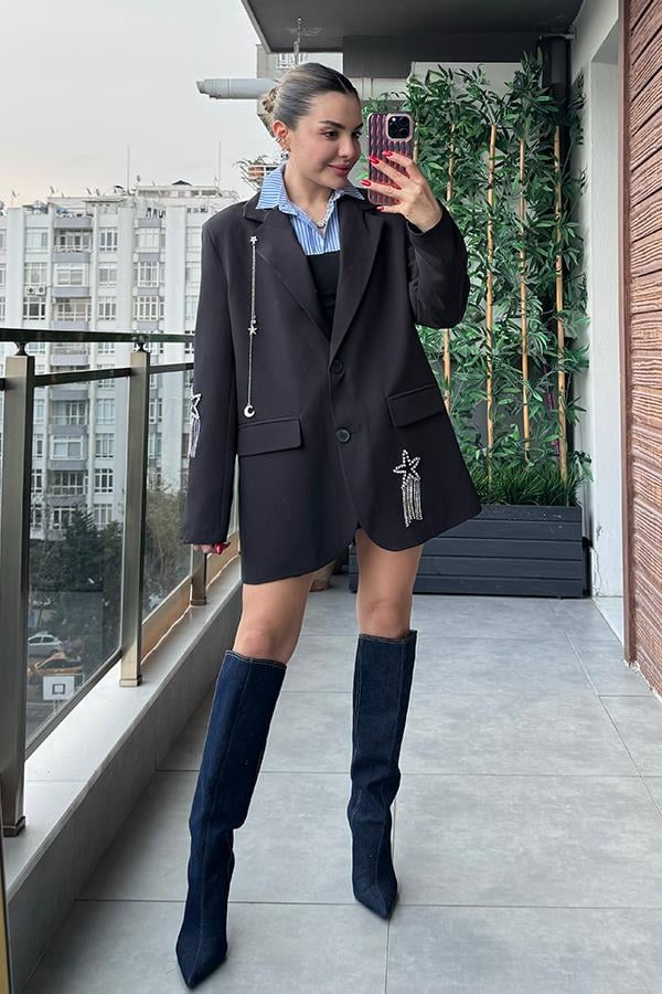 Glamour Yıldız Taş İşlemeli Blazer Ceket
