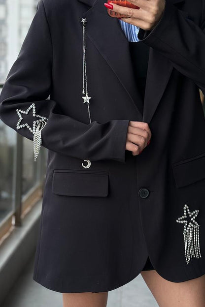 Glamour Yıldız Taş İşlemeli Blazer Ceket