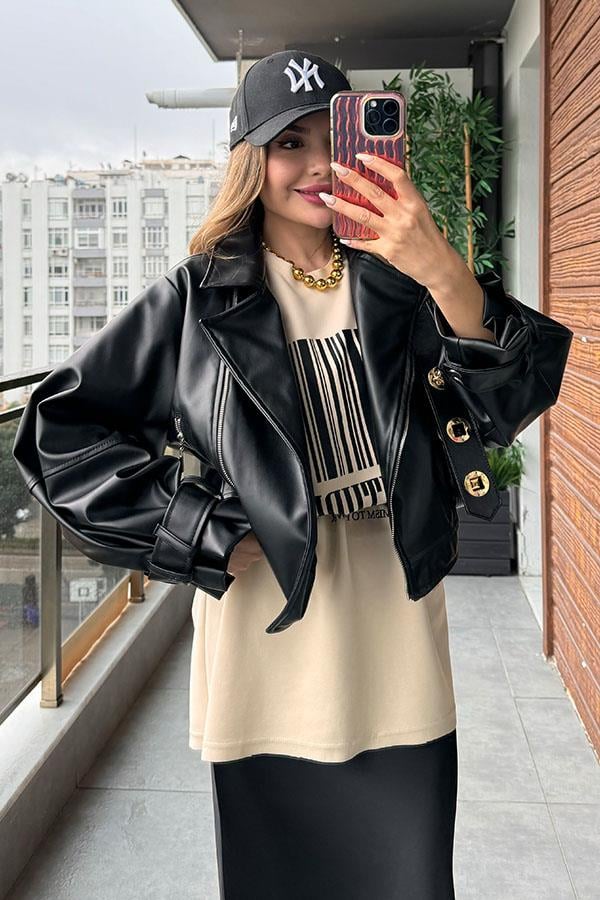 Glazia Siyah Deri Ceket