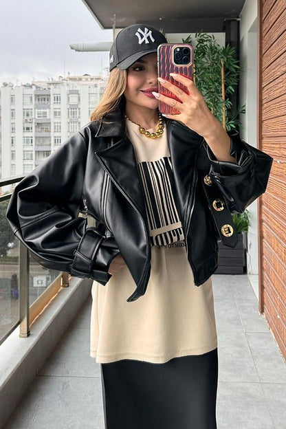 Glazia Siyah Deri Ceket