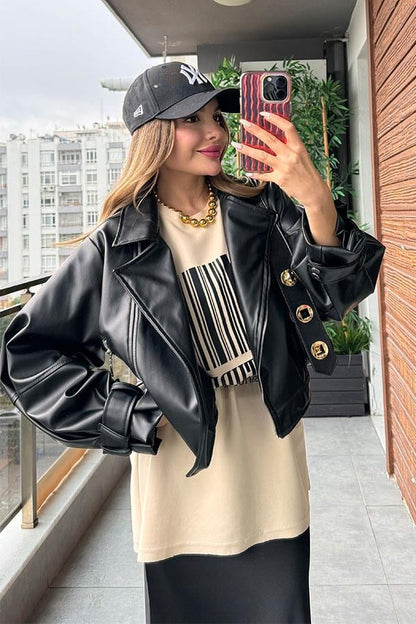 Glazia Siyah Deri Ceket