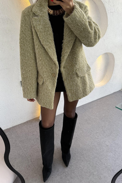 Glise Tüylü Mint Blazer Ceket