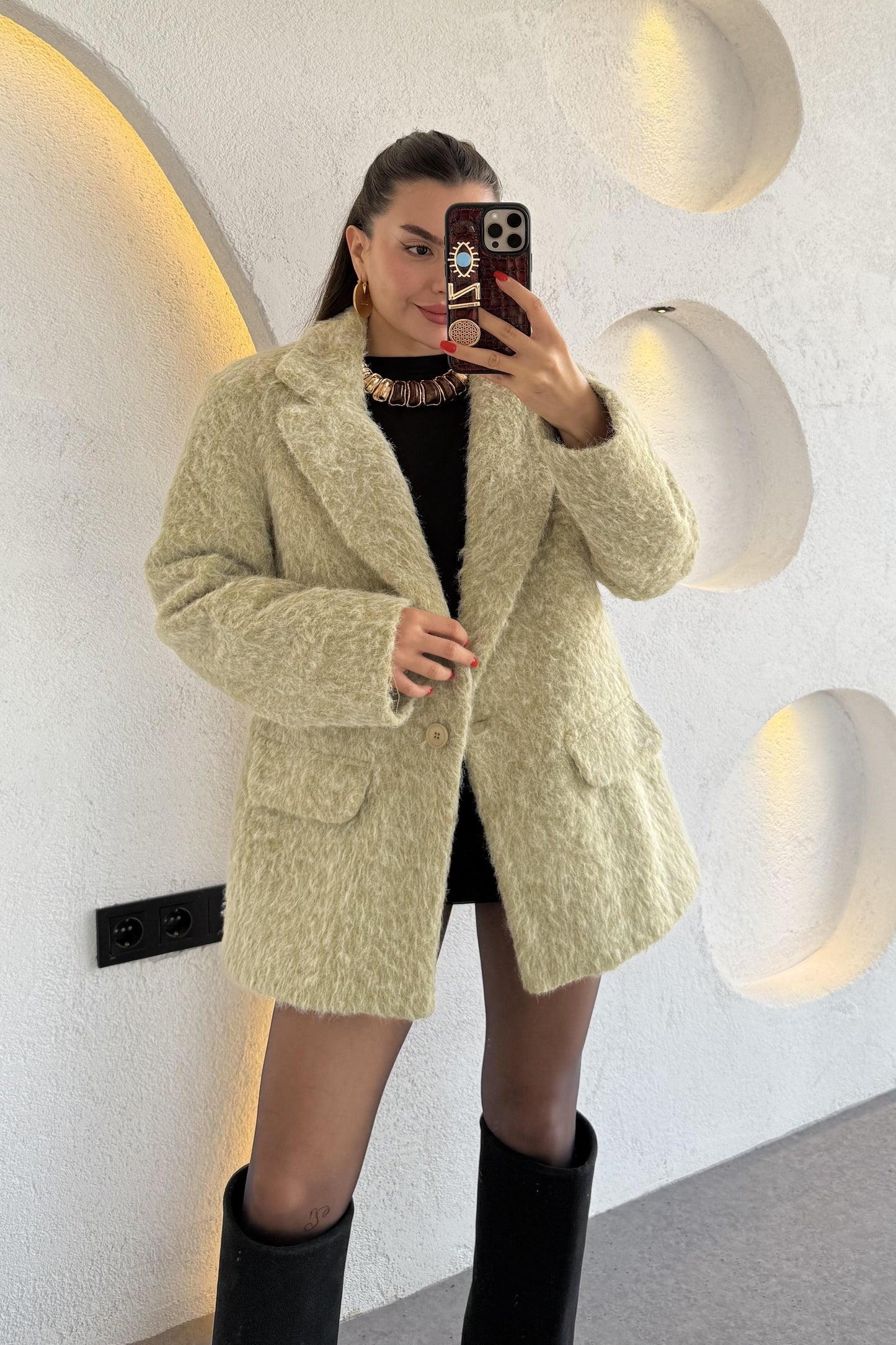 Glise Tüylü Mint Blazer Ceket