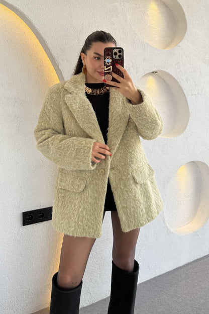 Glise Tüylü Mint Blazer Ceket