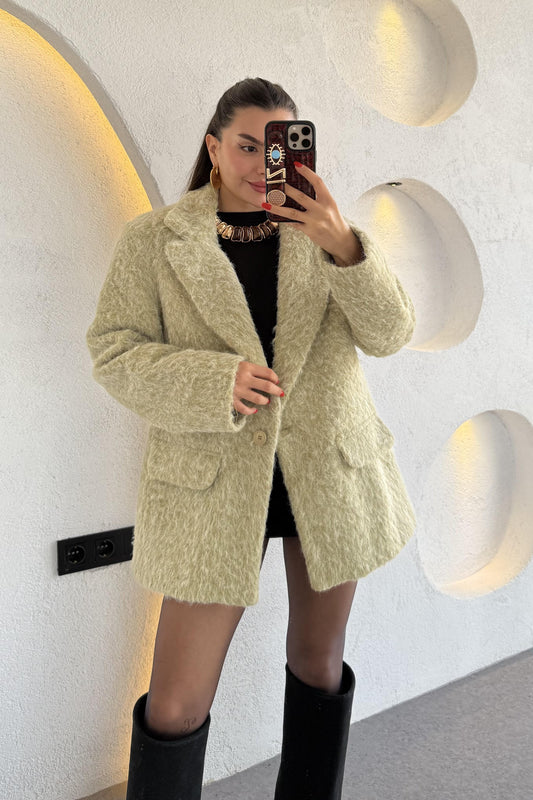 Glise Tüylü Mint Blazer Ceket