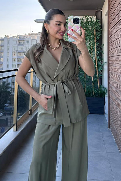 Godness Kuşaklı Yelek Takım - Haki