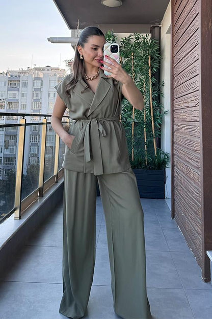 Godness Kuşaklı Yelek Takım - Haki