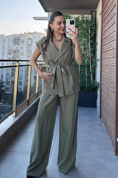 Godness Kuşaklı Yelek Takım - Haki