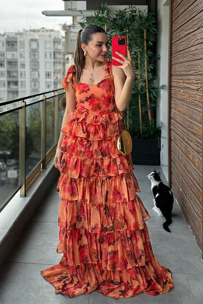 Golden Dijital Baskılı Tül Elbise