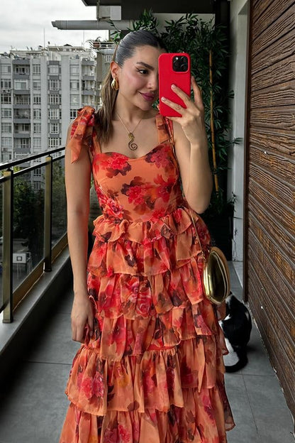 Golden Dijital Baskılı Tül Elbise