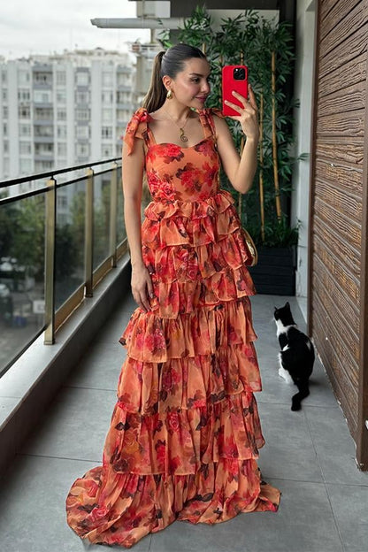 Golden Dijital Baskılı Tül Elbise