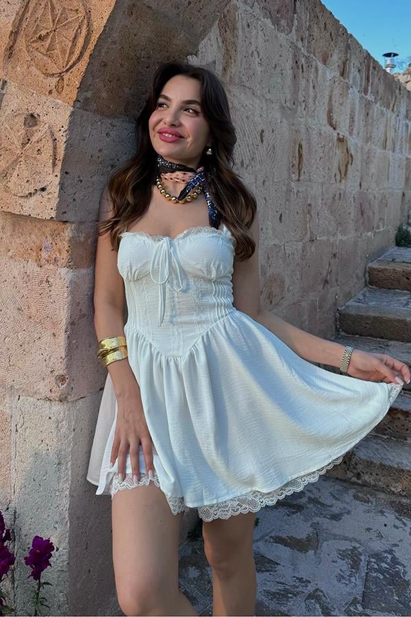 Gonzales Pinterest Elbise - Beyaz