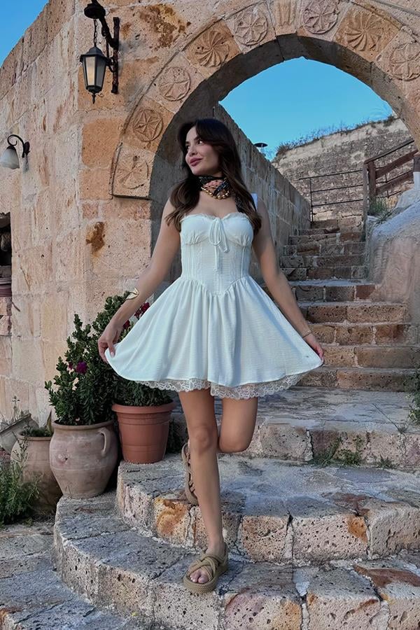 Gonzales Pinterest Elbise - Beyaz