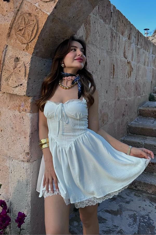 Gonzales Pinterest Elbise - Beyaz