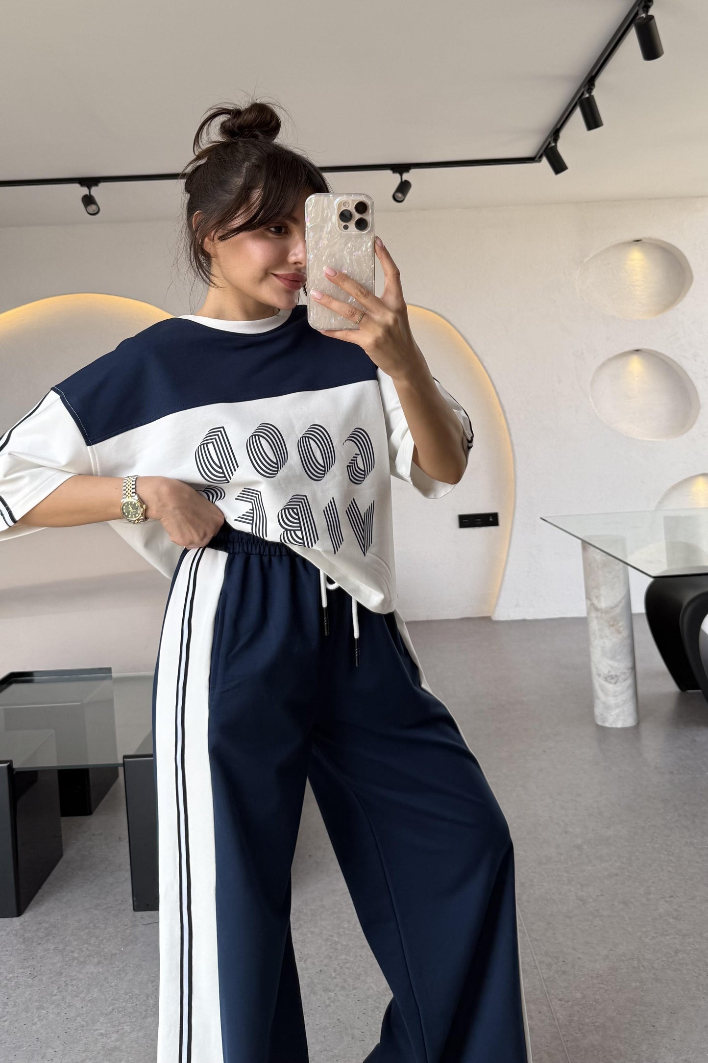 Good Vibes Lacivert Şeritli Takım