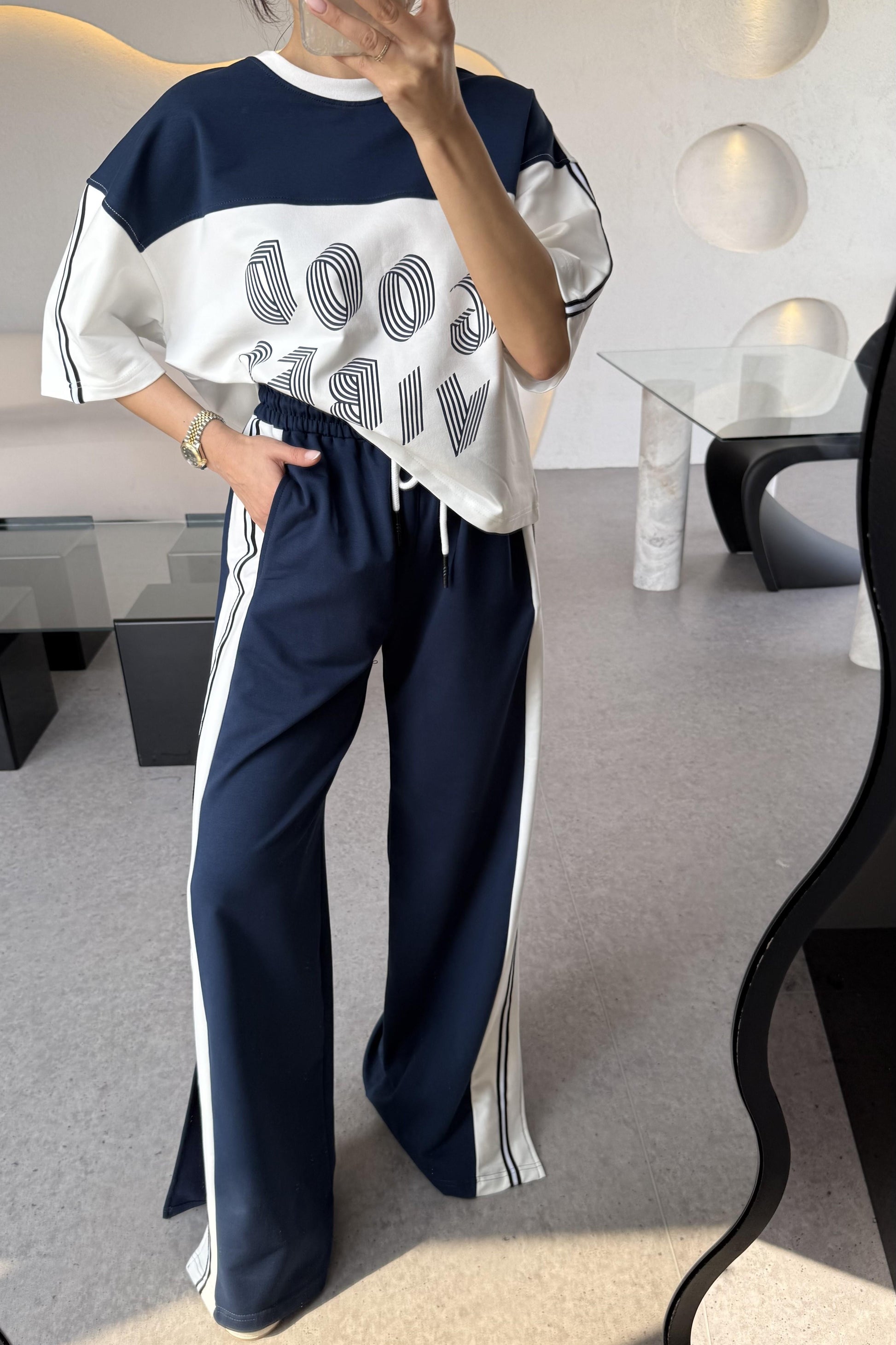 Good Vibes Lacivert Şeritli Takım