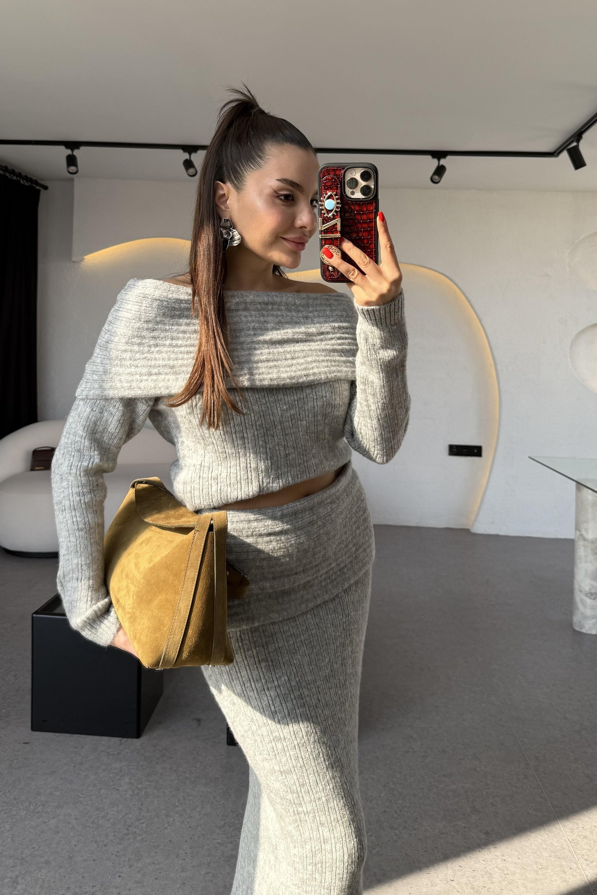 Gowse Gri Madonna Yaka Triko Takım