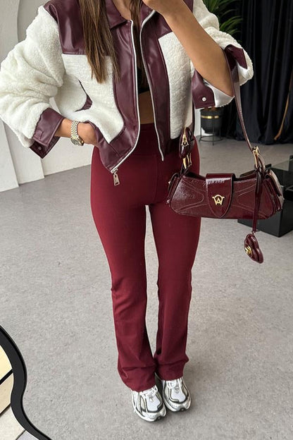 Grasso Teddy Bordo Deri Karışımlı Ceket