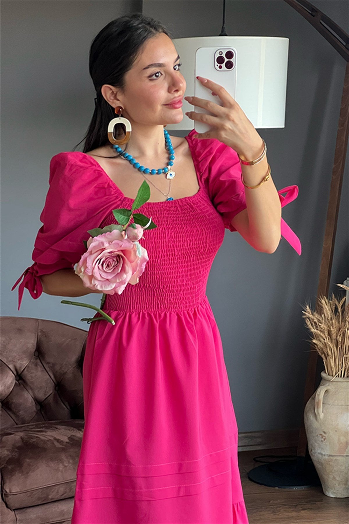 Grazia önü gipeli fuşya çan elbise