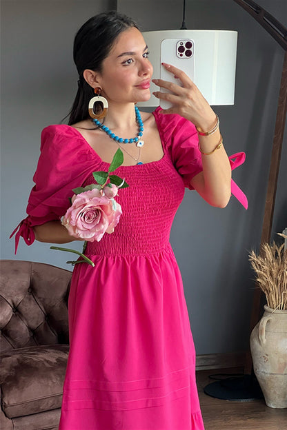 Grazia önü gipeli fuşya çan elbise