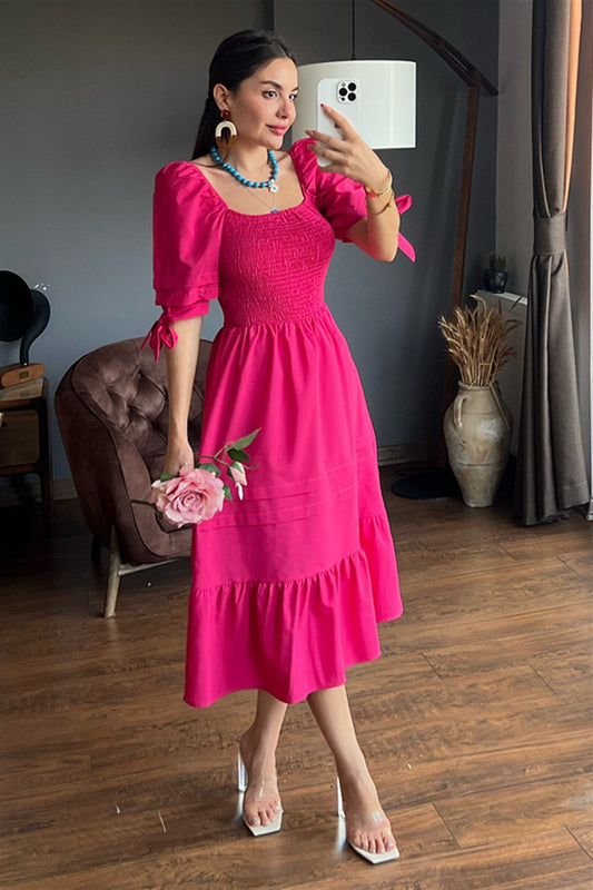 Grazia önü gipeli fuşya çan elbise