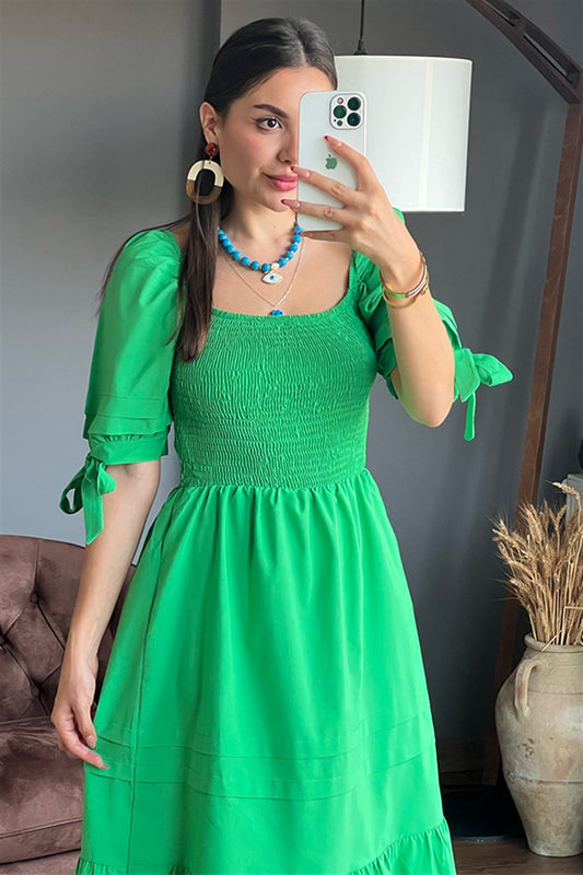 Grazia önü gipeli yeşil çan elbise