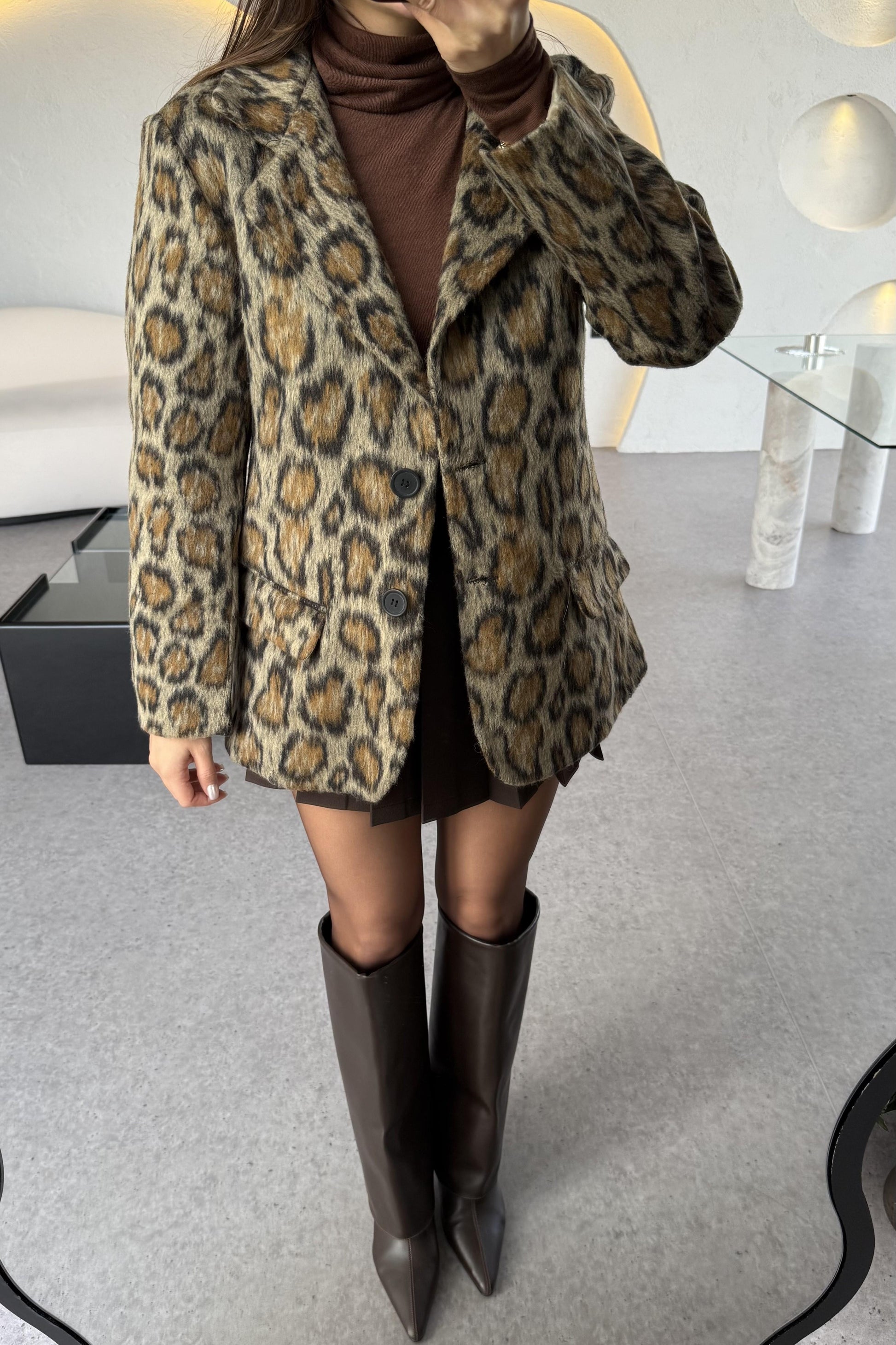 Gremio Kahve Kaşe Leopar Ceket