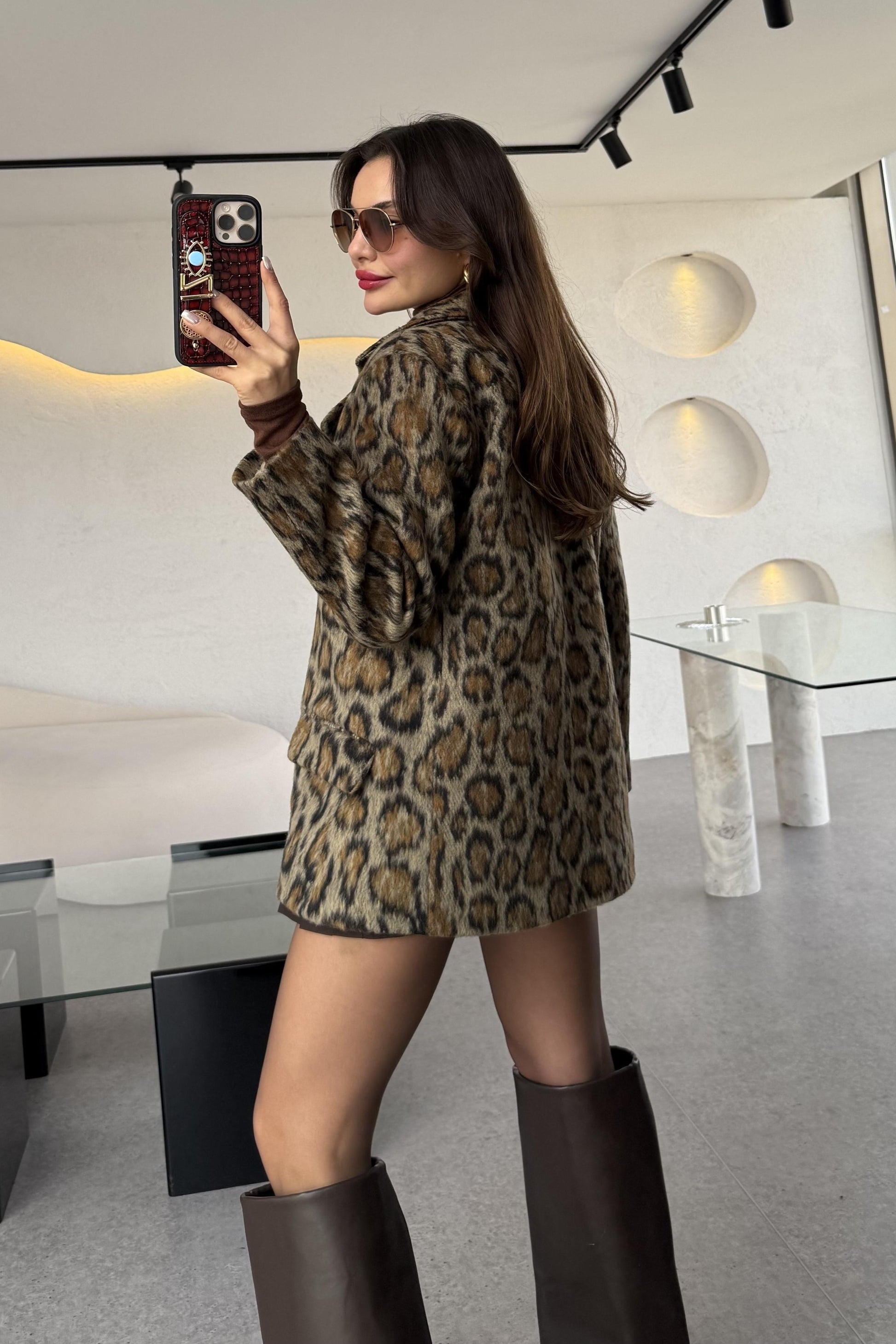 Gremio Kahve Kaşe Leopar Ceket