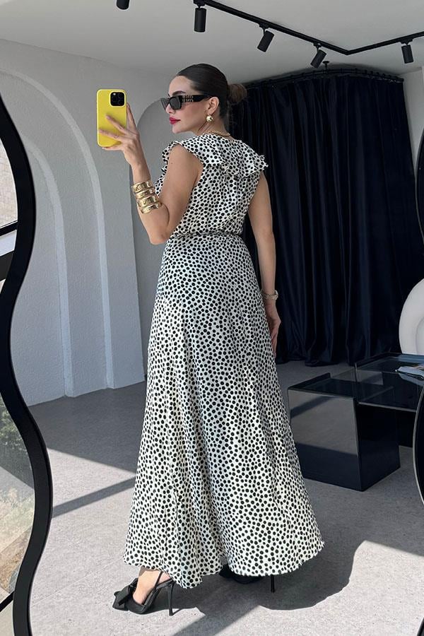 Greta Puantiye Desen Fırfırlı Elbise