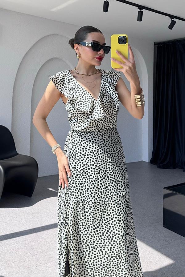 Greta Puantiye Desen Fırfırlı Elbise