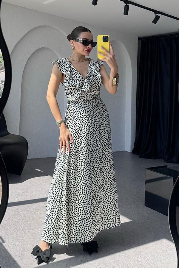 Greta Puantiye Desen Fırfırlı Elbise