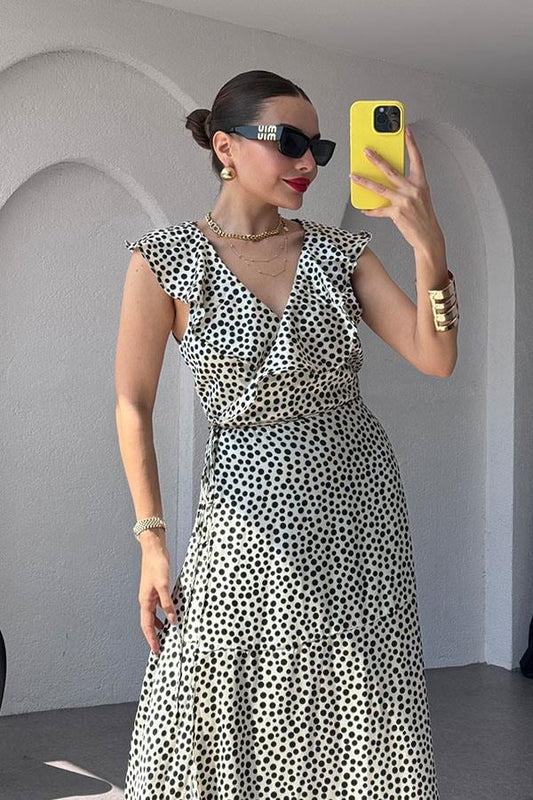 Greta Puantiye Desen Fırfırlı Elbise