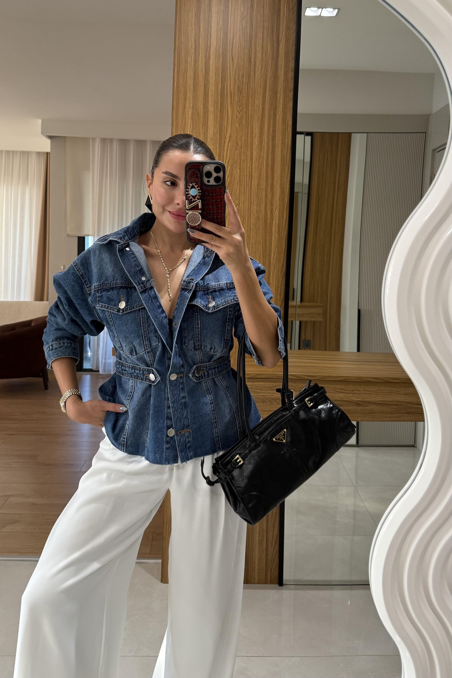 Grewe Bel Detaylı Denim Ceket