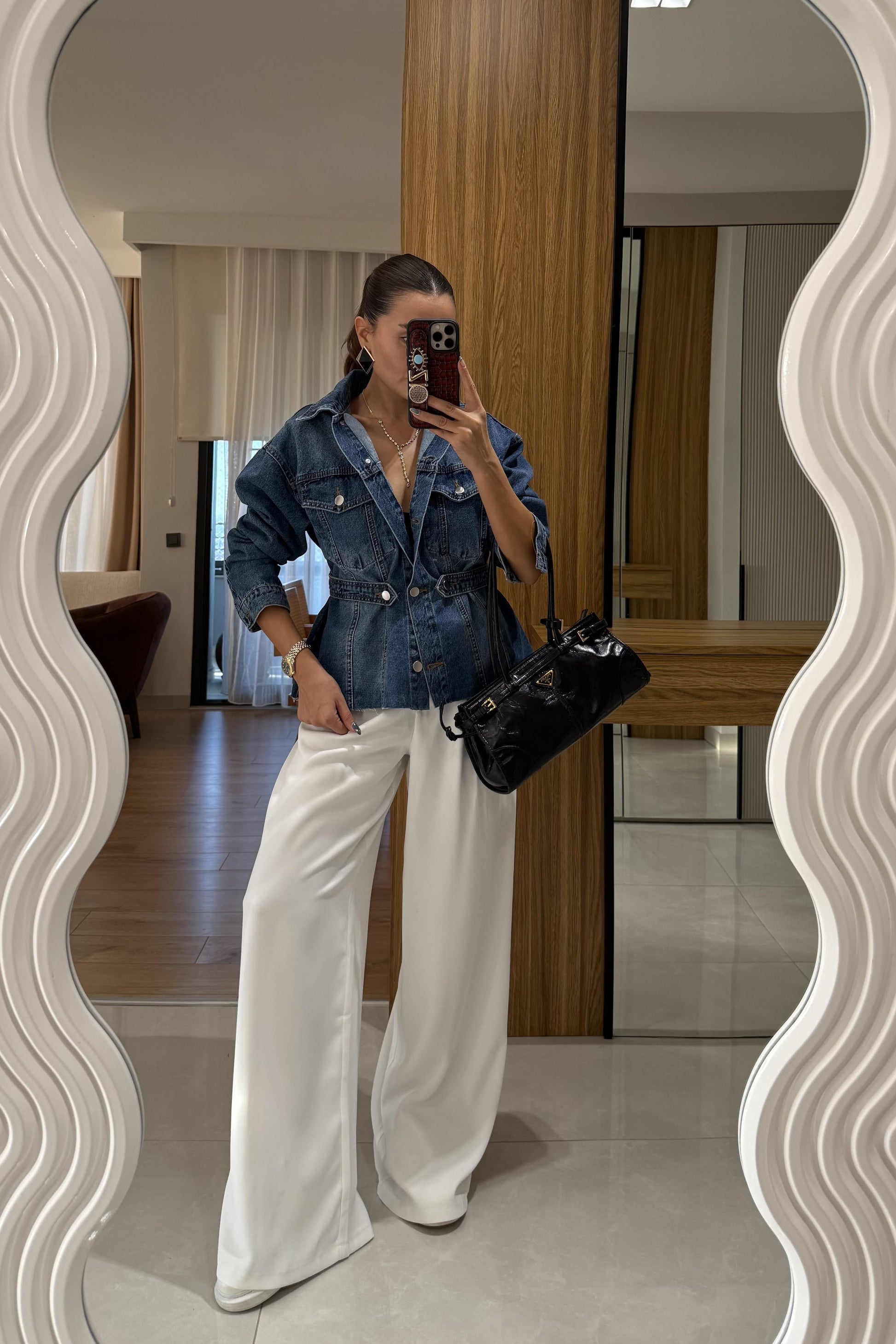 Grewe Bel Detaylı Denim Ceket